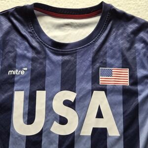 USA Soccer Shirt Mens Large Blue Striped Flag Mitre Jersey Top Football